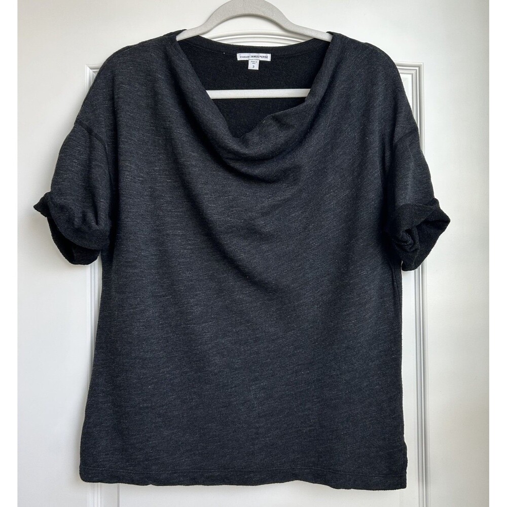 James Perse Womens Top French Terry Size 3/L Short Sleeve Shirt Gray USA Soft